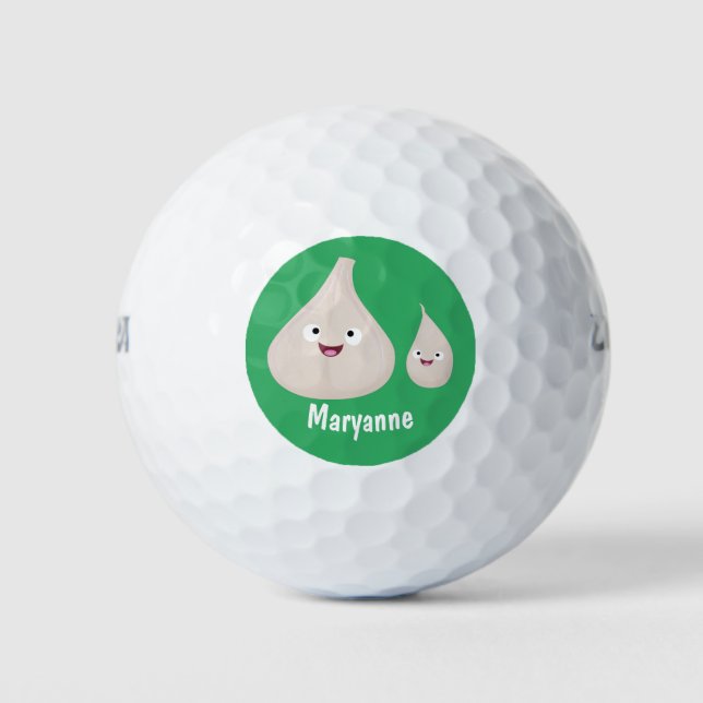 Cute garlic cartoon vegetable illustration golf balls (Front)