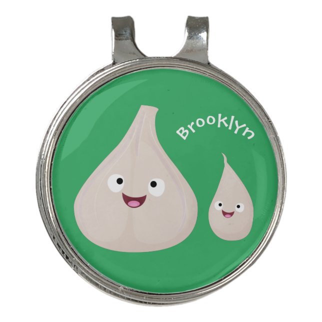 Cute garlic cartoon vegetable illustration golf hat clip (Front)