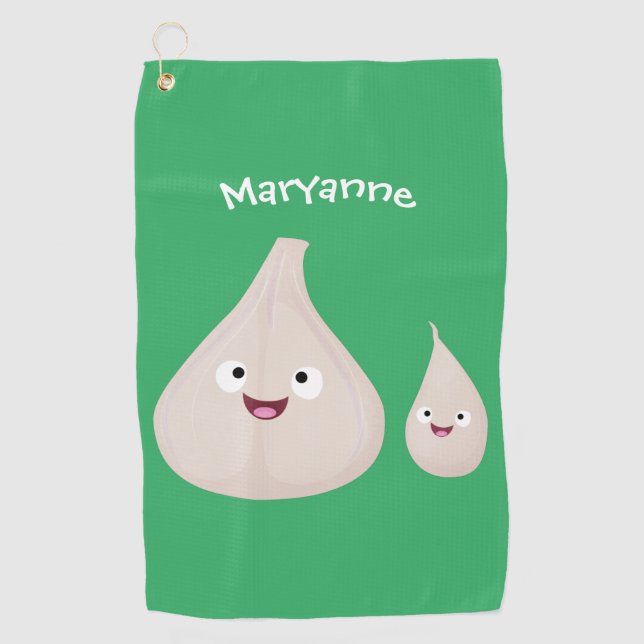 Cute garlic cartoon vegetable illustration  golf towel (Front)