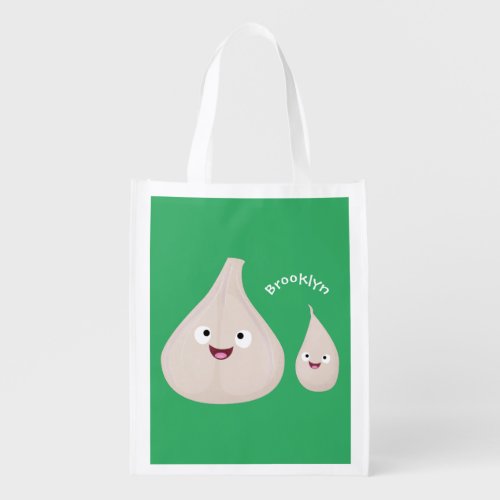 Cute garlic cartoon vegetable illustration grocery bag