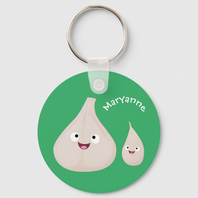 Cute garlic cartoon vegetable illustration keychain (Front)
