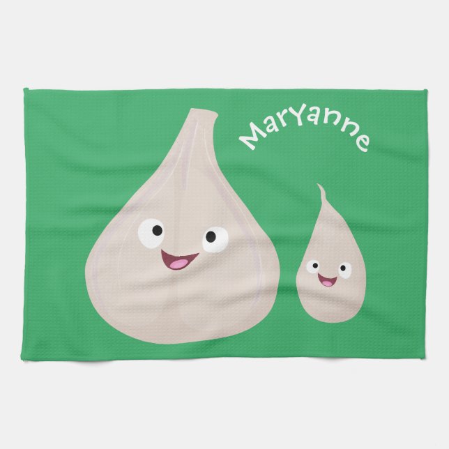 Cute garlic cartoon vegetable illustration kitchen towel (Horizontal)