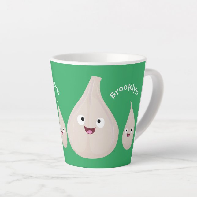 Cute garlic cartoon vegetable illustration latte mug (Right Angle)