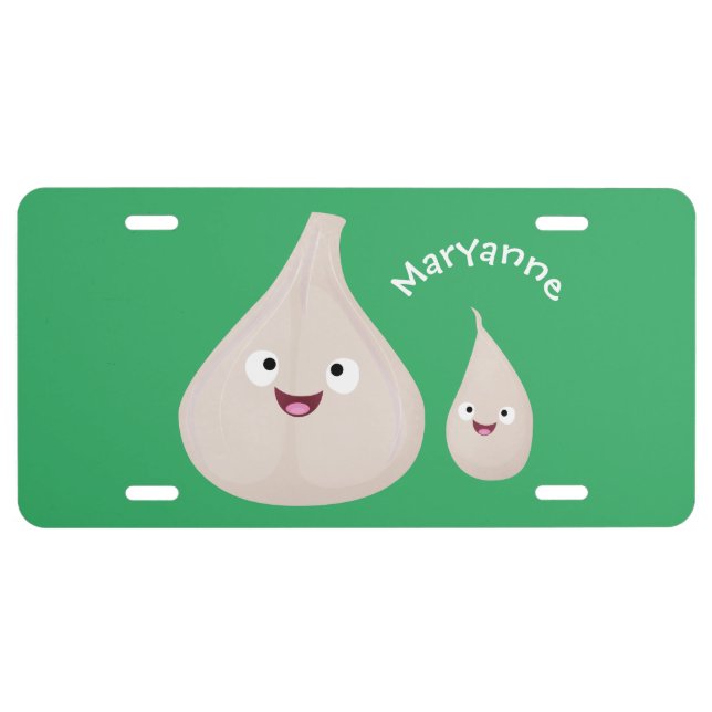 Cute garlic cartoon vegetable illustration license plate (Front)