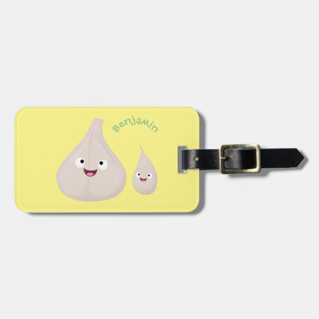Cute garlic cartoon vegetable illustration luggage tag (Front Horizontal)