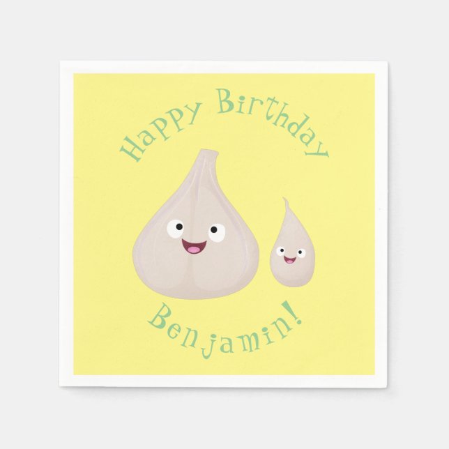 Cute garlic cartoon vegetable illustration napkins (Front)
