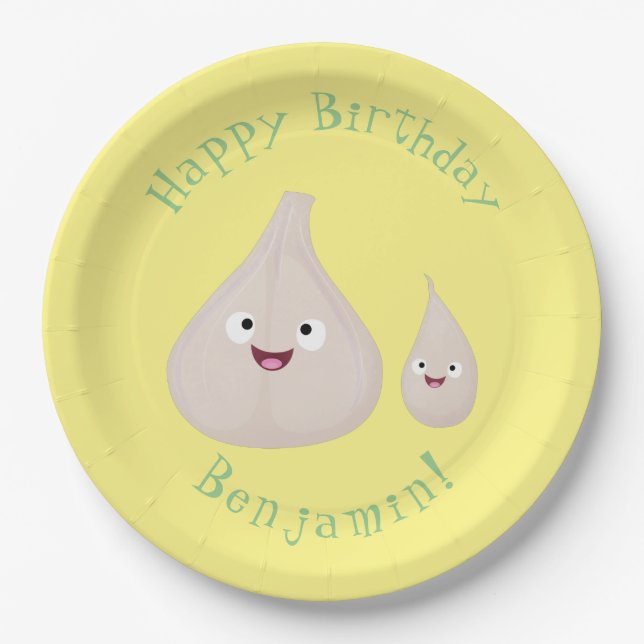 Cute garlic cartoon vegetable illustration paper plates (Front)