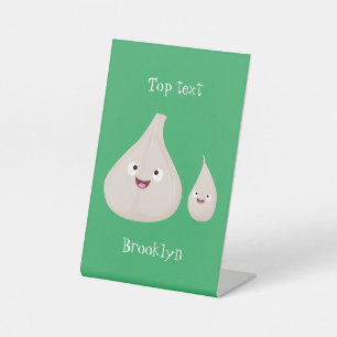 Cute garlic cartoon vegetable illustration pedestal sign