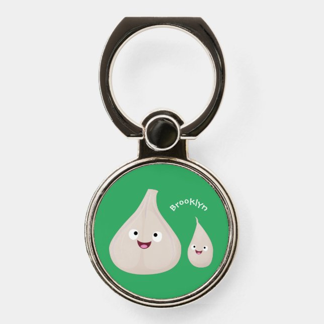 Cute garlic cartoon vegetable illustration phone ring stand (Front)