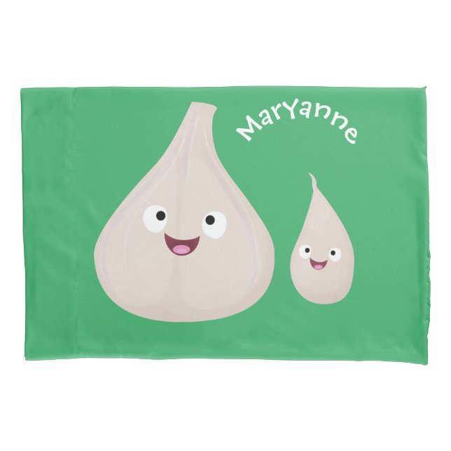 Cute garlic cartoon vegetable illustration pillow case (Front)