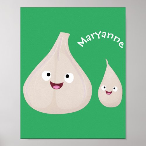 Cute garlic cartoon vegetable illustration poster