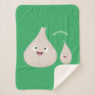 Cute garlic cartoon vegetable illustration  sherpa blanket