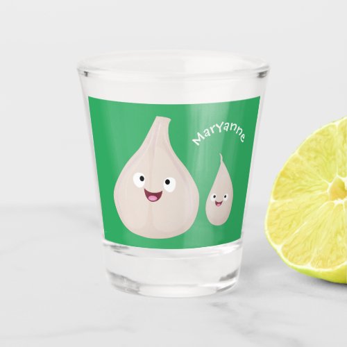 Cute garlic cartoon vegetable illustration  shot glass