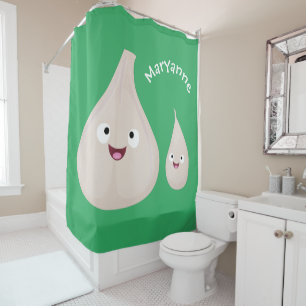 Cute garlic cartoon vegetable illustration shower curtain
