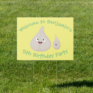 Cute garlic cartoon vegetable illustration sign