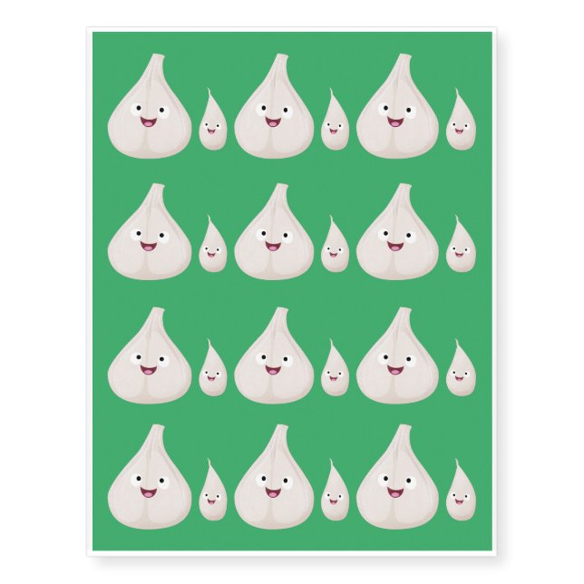Cute garlic cartoon vegetable illustration temporary tattoos (Front)