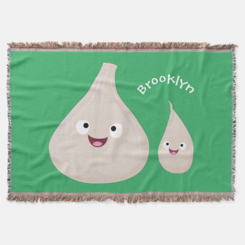 Cute garlic cartoon vegetable illustration throw blanket