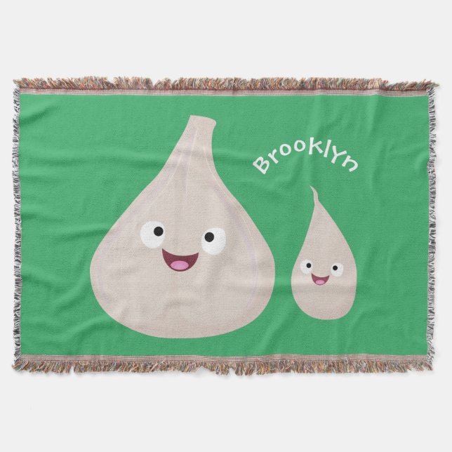 Cute garlic cartoon vegetable illustration throw blanket (Front)