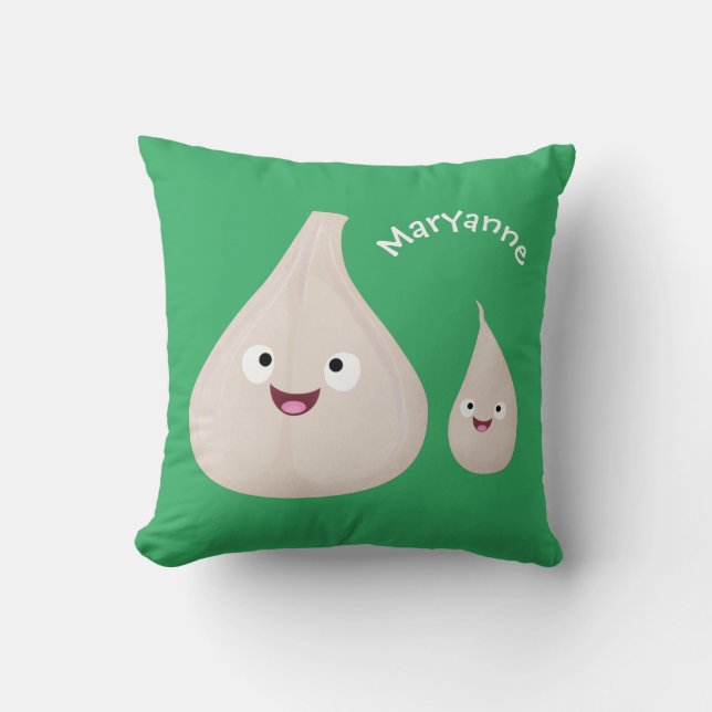 Cute garlic cartoon vegetable illustration throw pillow (Front)
