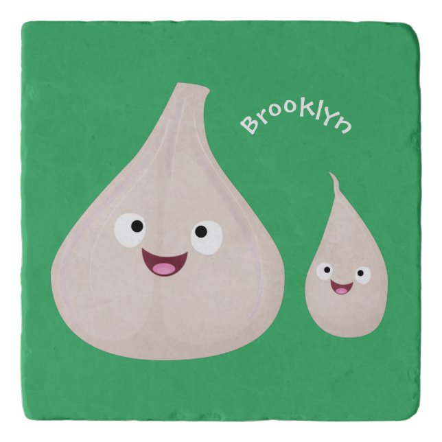 Cute garlic cartoon vegetable illustration trivet (Front)