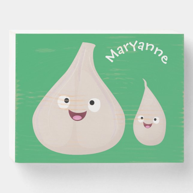 Cute garlic cartoon vegetable illustration wooden box sign (Front Horizontal)