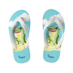 Cute Gator Illustration with Your Name Kid's Flip Flops