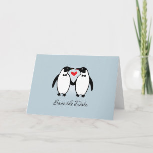 Cute Gay Penguins Wedding Save The Date Announcement