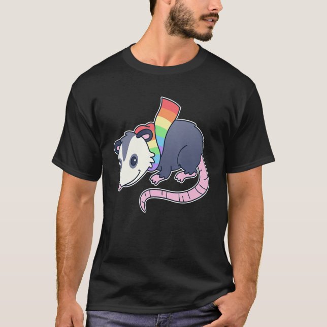Cute Gay Possum With Lgbtq Rainbow Pride Scarf  Op T-Shirt (Front)