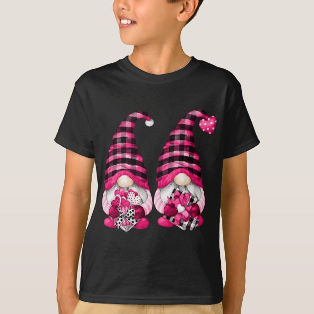 Cute Gay Valentines Day Gnomes For Him Pink Buffal T-Shirt (Front)