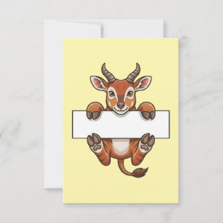 Cute Gazelle Holding Blank Sign Cartoon Thank You Card