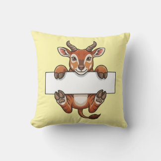 Cute Gazelle Holding Blank Sign Cartoon Throw Pillow