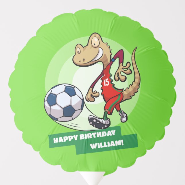 Cute Gecko Add Your Name Happy Birthday Soccer Art Balloon (Front)