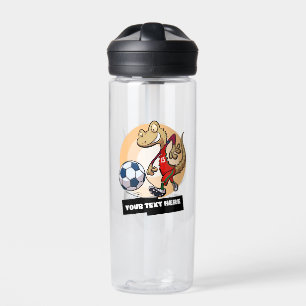 Cute Gecko Add Your Text Soccer Player Cartoon Water Bottle