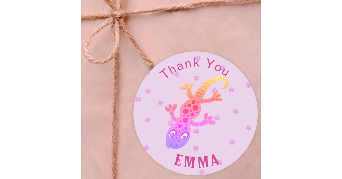 Lizard Thanks Cute Gecko Lizard Thank You Name Classic Round Sticker | Zazzle