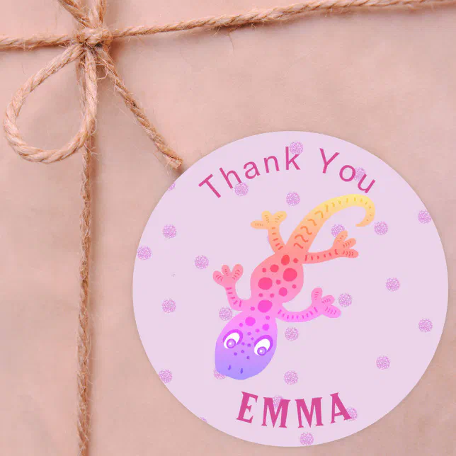 Lizard Thanks Cute Gecko Lizard Thank You Name Classic Round Sticker | Zazzle