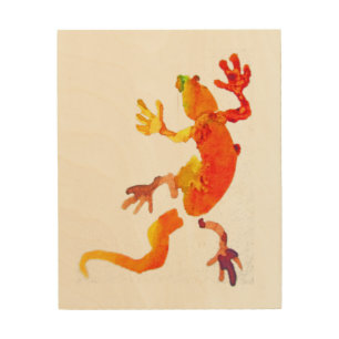 Cute gecko lizard watercolor illustration wood wall art