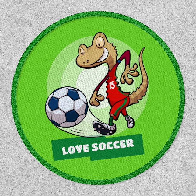 Cute Gecko Love Soccer Funny Soccer Player Cartoon Patch (Front)