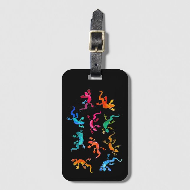 Cute geckos lizard wildlife art illustration luggage tag (Front Vertical)
