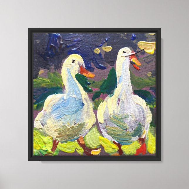 cute geese against a background of grass canvas print (Front)