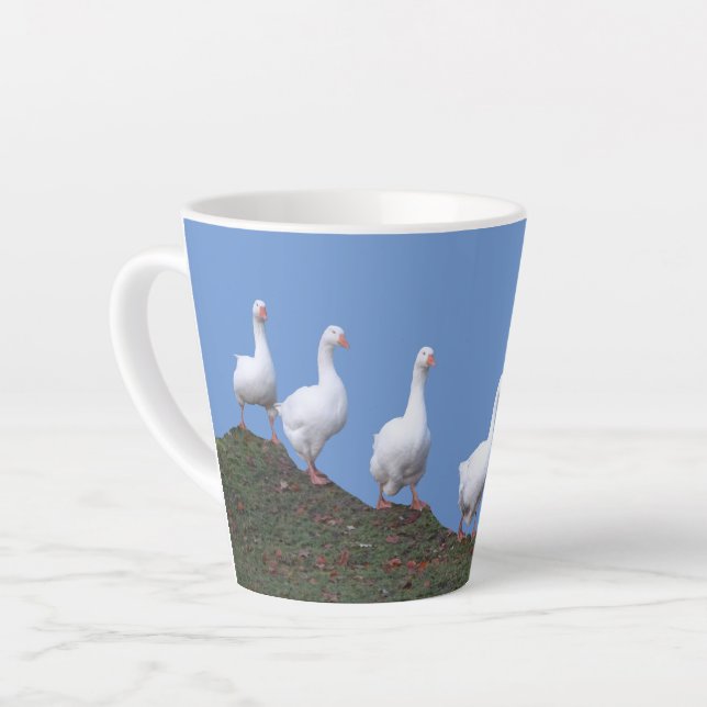 Cute Geese Cust. Blue Latte Mug (Left Angle)