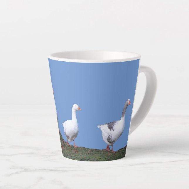 Cute Geese Cust. Blue Latte Mug (Right Angle)
