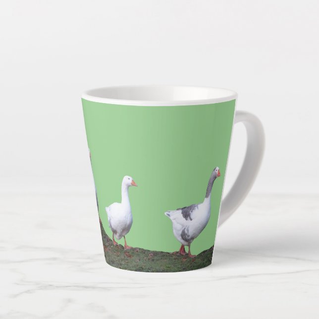 Cute Geese Cust. Green Latte Mug (Right Angle)