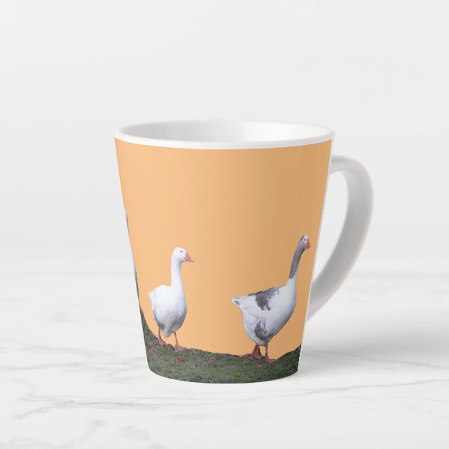 Cute Geese Cust. Orange Latte Mug (Right Angle)