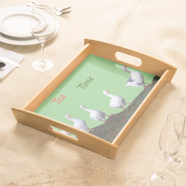 Cute Geese Cust. TEA TIME Serving Tray (Front)