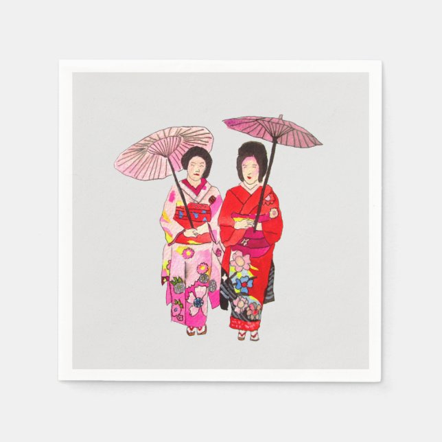 Cute Geisha art homeware Napkins (Front)