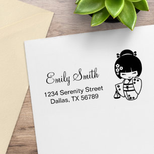 Cute Geisha Girl Address Rubber Stamp