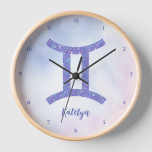 Cute Gemini Astrology Sign Customizable Clock