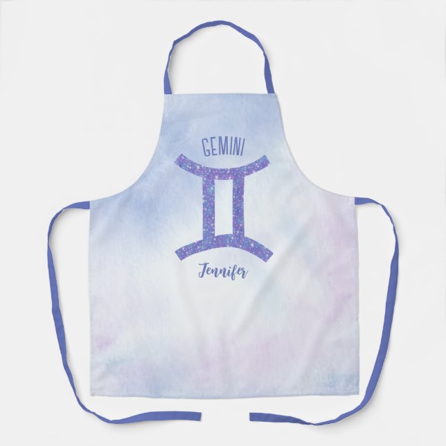 Cute Gemini Astrology Sign Personalized Purple Apron (Front)