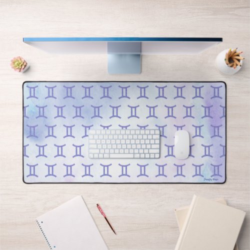 Cute Gemini Astrology Sign Personalized Purple Desk Mat