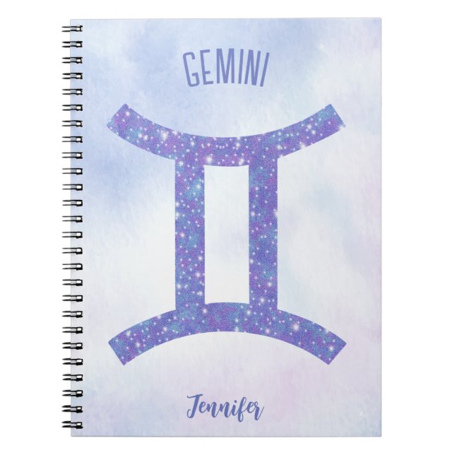Cute Gemini Astrology Sign Personalized Purple Notebook (Front)